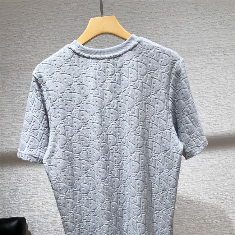 DIOR OBLIQUE T-SHIRT RELAXED FIT BLUE TERRY COTTON JACQUARD - DOT017