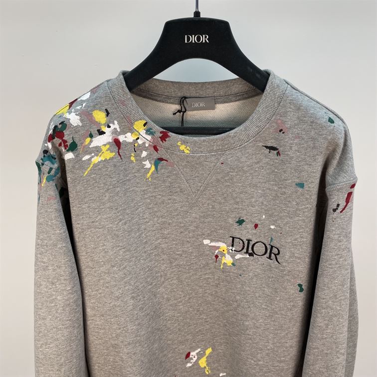 DIOR OVERSIZED SWEATSHIRT WHITE COTTON FLEECE WITH PAINT PRINT - DOS014