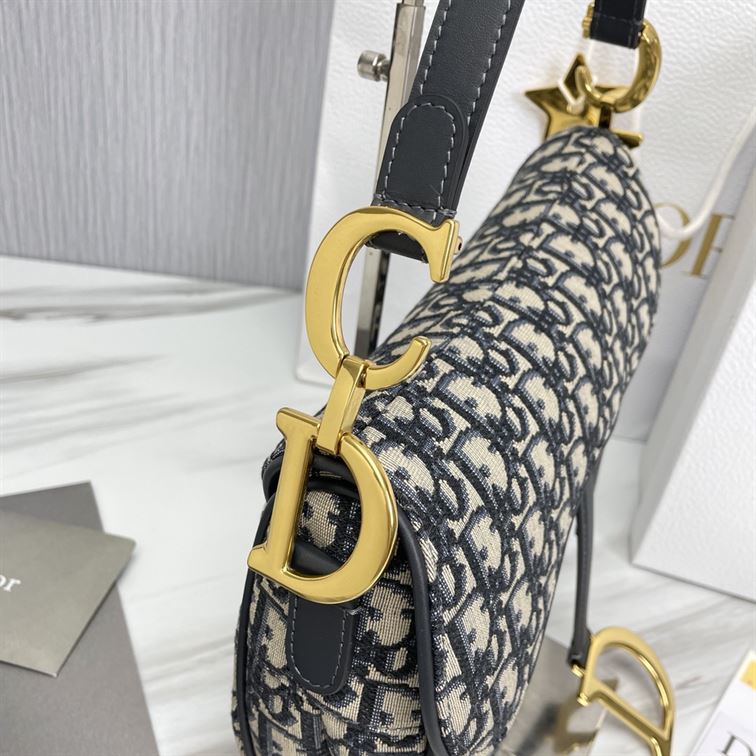 DIOR SADDLE BAG WITH STRAP BLUE DIOR OBLIQUE JACQUARD