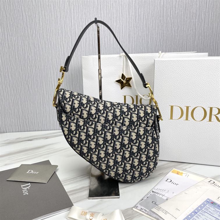 DIOR SADDLE BAG WITH STRAP BLUE DIOR OBLIQUE JACQUARD