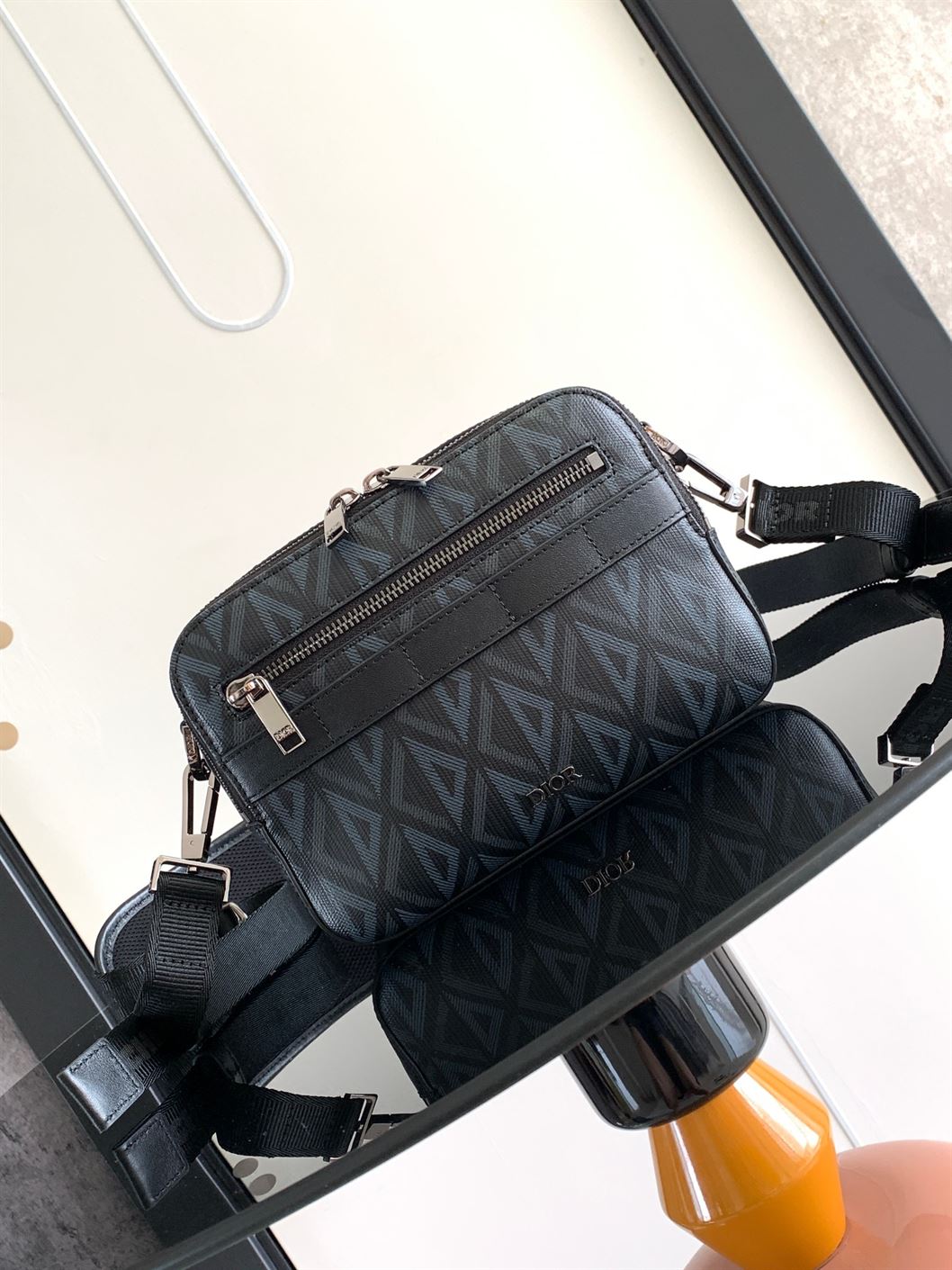 DIOR SAFARI BAG WITH STRAP BLACK CD DIAMOND CANVAS - DIO050