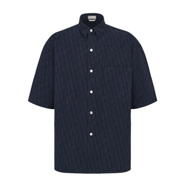 DIOR SHORT-SLEEVED OVERSHIRT NAVY BLUE AND BLACK DIOR OBLIQUE KASURI COTTON DENIM - DOT014