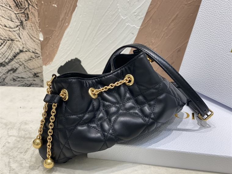 DIOR SMALL DIOR AMMI BAG BLACK SUPPLE MACROCANNAGE LAMBSKIN