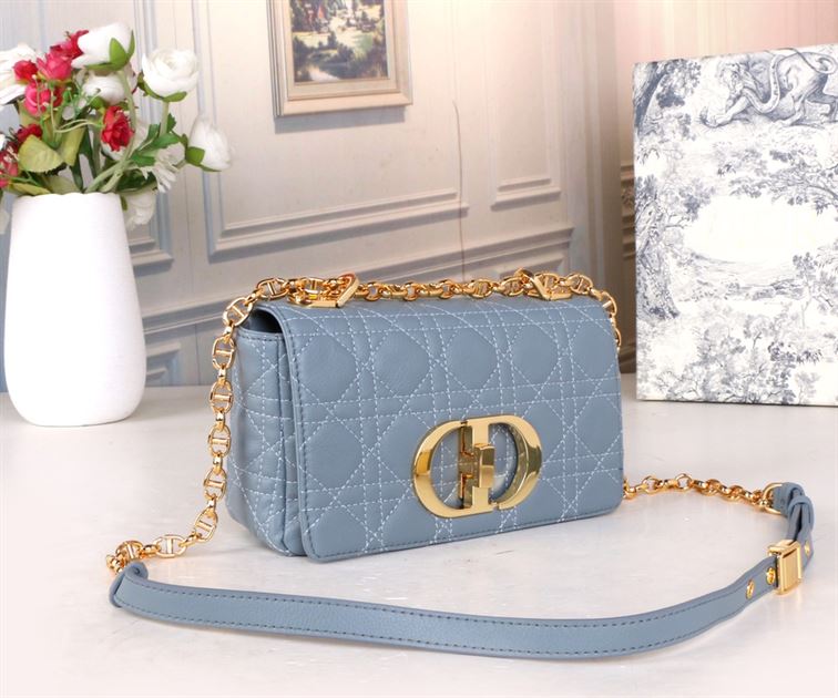 DIOR SMALL DIOR CARO BAG BLUE SUPPLE CANNAGE