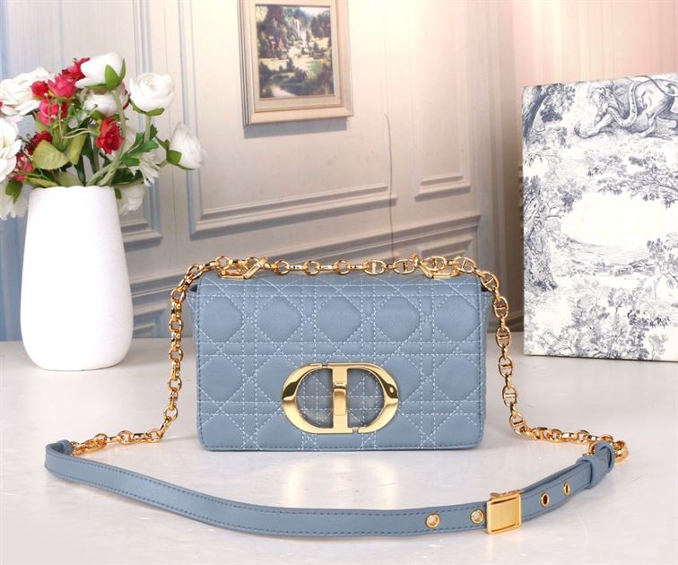 DIOR SMALL DIOR CARO BAG BLUE SUPPLE CANNAGE