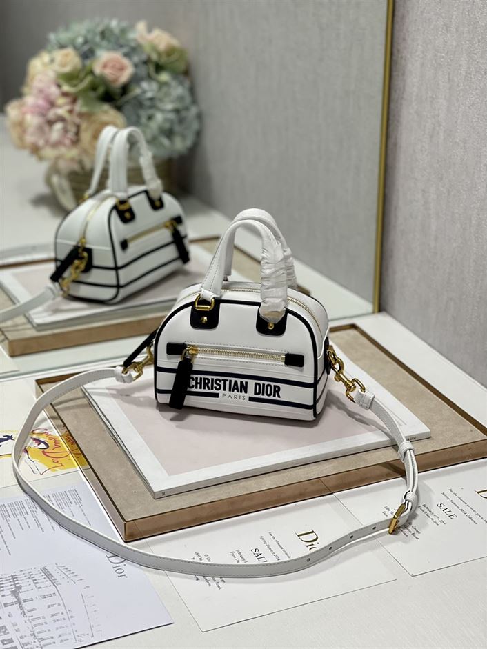 DIOR VIBE ZIP BOWLING MICRO BAG WHITE CALFSKIN