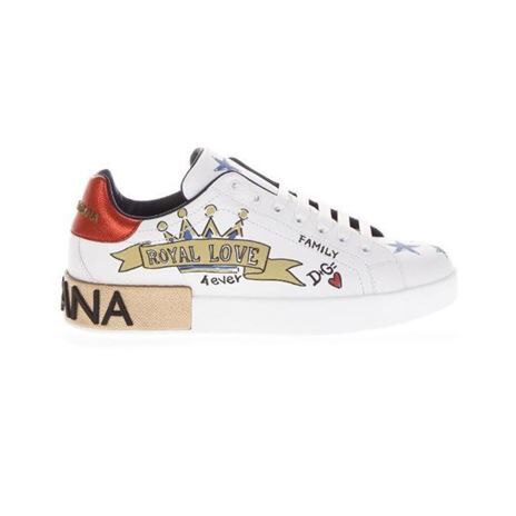 DOLCE & GABBANA LEATHER ROYAL LOVE PRINT SNEAKERS IN WHITE – DG007