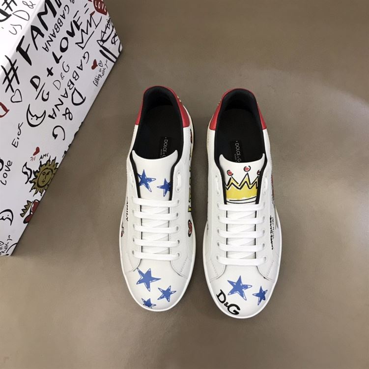 DOLCE & GABBANA LEATHER ROYAL LOVE PRINT SNEAKERS IN WHITE – DG007