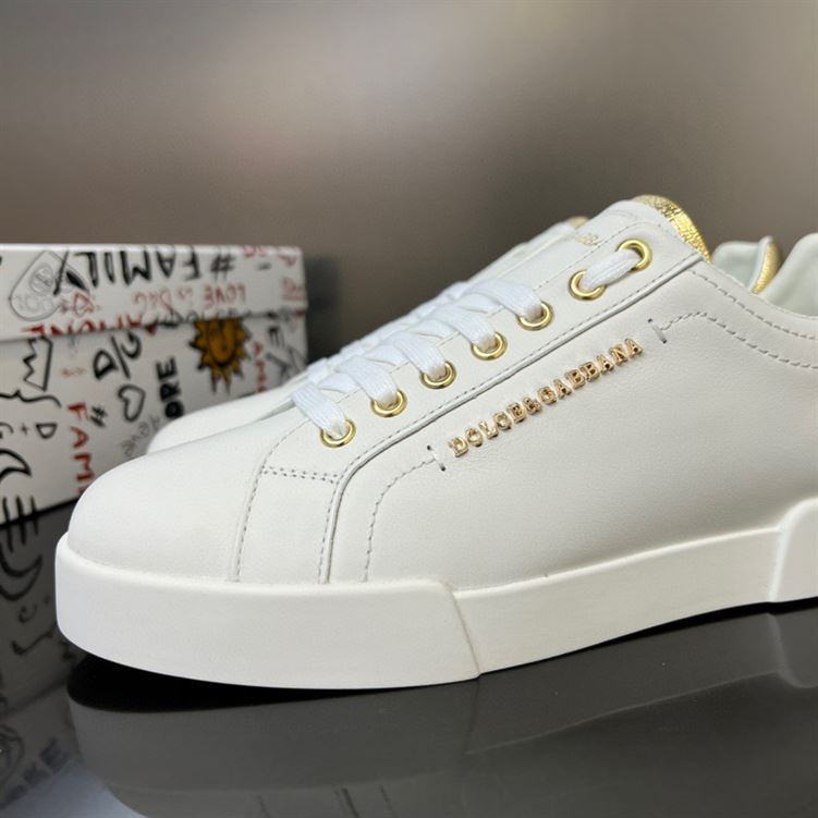 DOLCE & GABBANA WHITE AND GOLD PORTOFINO SNEAKERS – DG035
