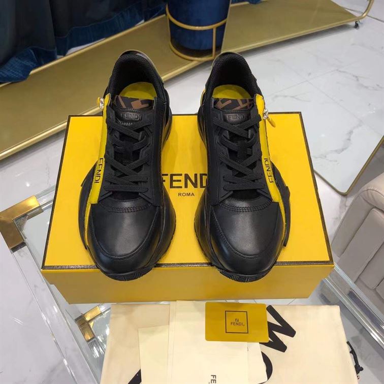 FENDI FLOW BLACK LEATHER LOW TOPS - FDS013