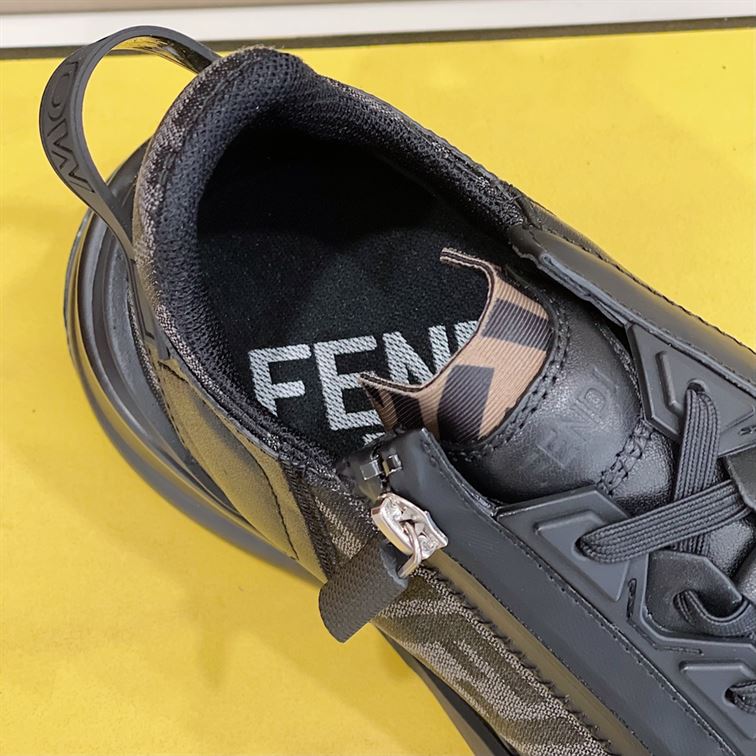 FENDI FLOW BLACK LEATHER LOW TOPS - FDS017
