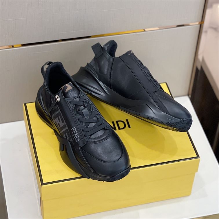 FENDI FLOW BLACK LEATHER LOW TOPS - FDS017