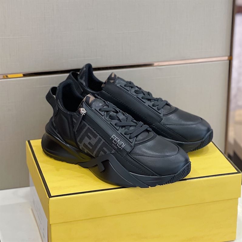 FENDI FLOW BLACK LEATHER LOW TOPS - FDS017