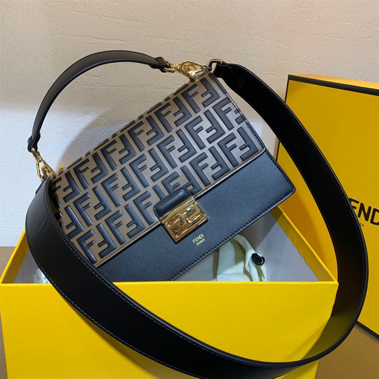 FENDI KAN I BLACK LEATHER BAG