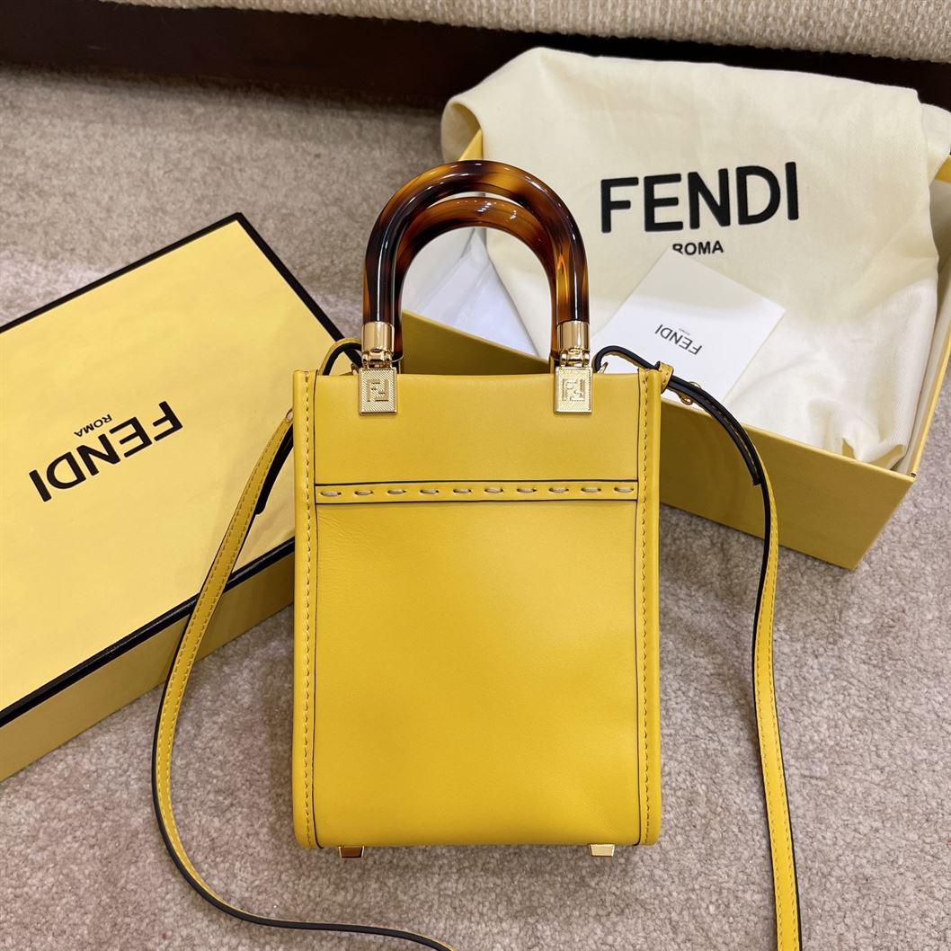 FENDI MINI SUNSHINE SHOPPER YELLOW LEATHER MINI BAG