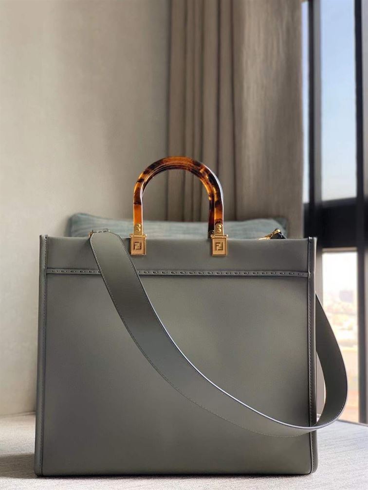 FENDI SUNSHINE MEDIUM GREY LEATHER SHOPPER