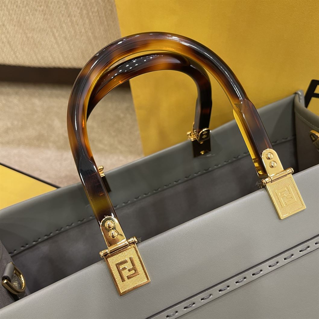 FENDI SUNSHINE MEDIUM GREY LEATHER SHOPPER BAG