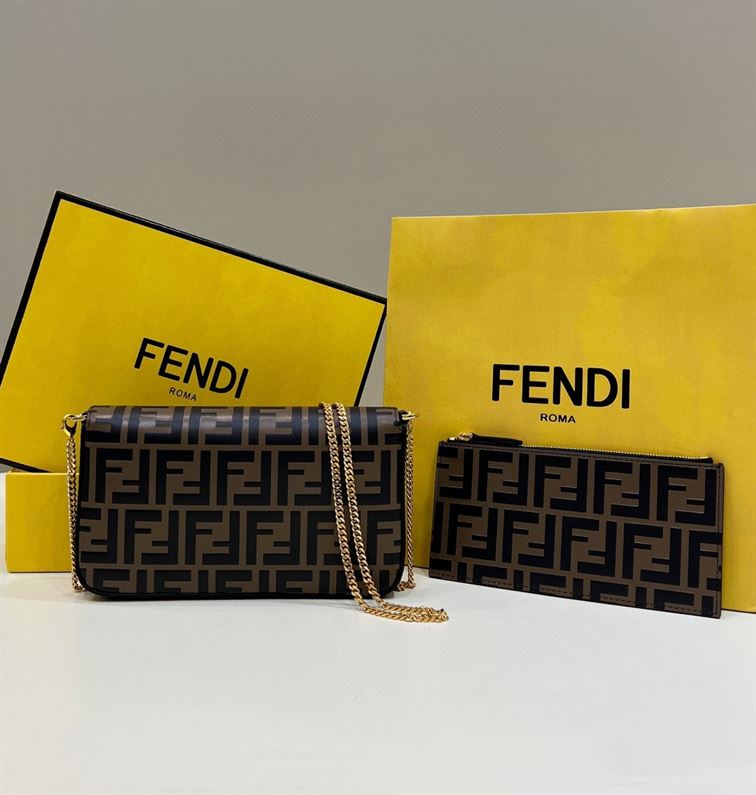 FENDI WALLET ON CHAIN WITH POUCHES BROWN