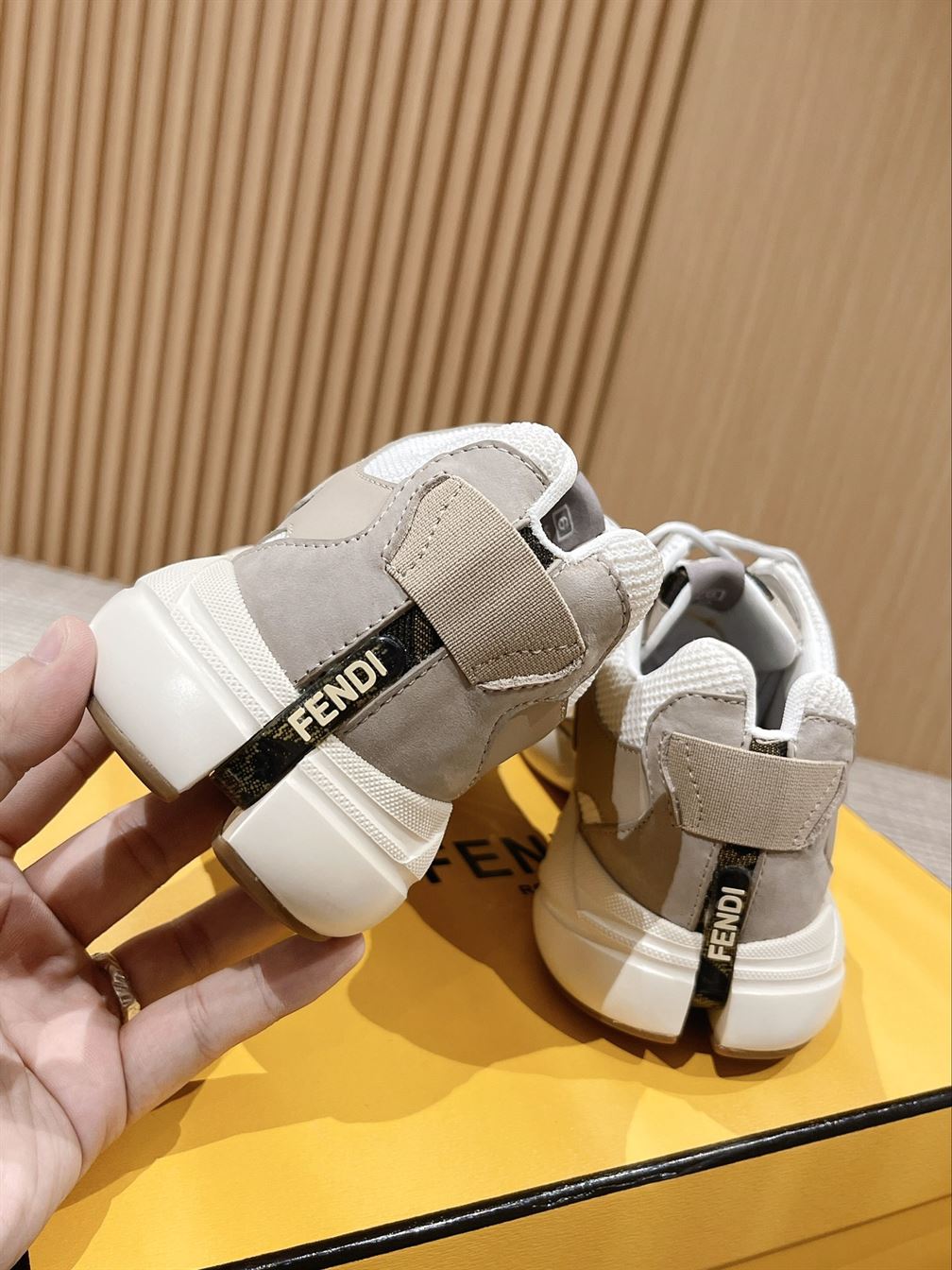 FENDY FASTER TRAINERS BEIGE NUBUCK LEATHER LOW TOPS - FDS020