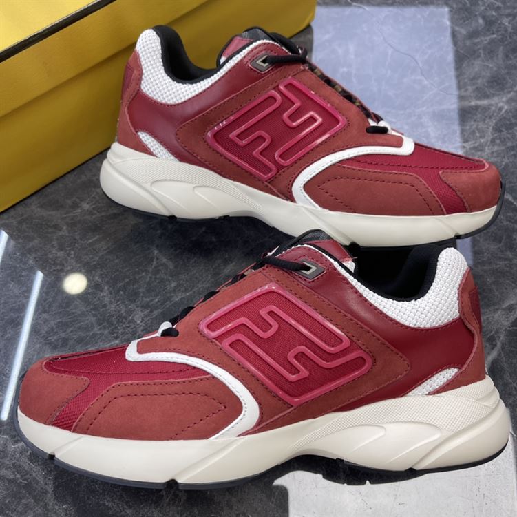 FENDY FASTER TRAINERS BURGUNDY NUBUCK LEATHER LOW TOPS - FDS021