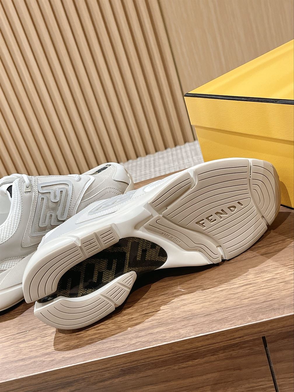 FENDY FASTER TRAINERS WHITE NUBUCK LEATHER LOW TOPS - FDS019