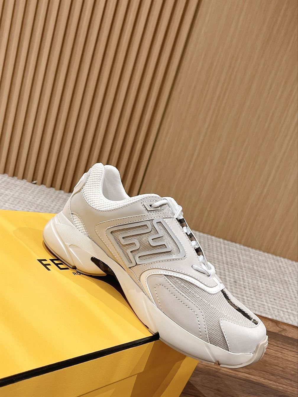 FENDY FASTER TRAINERS WHITE NUBUCK LEATHER LOW TOPS - FDS019