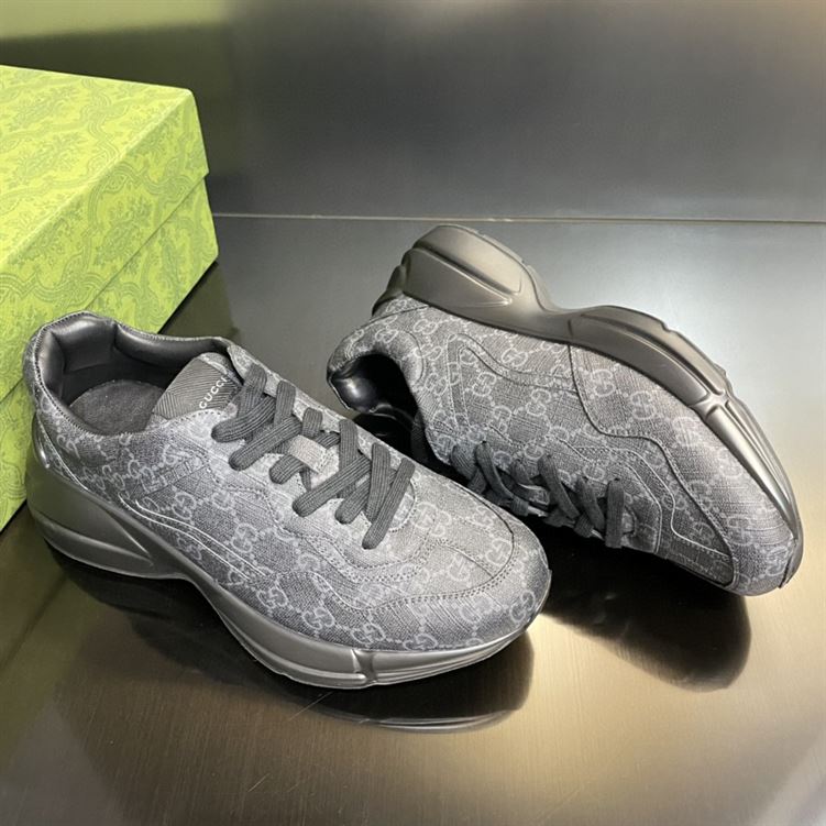 GUCCI BLACK RHYTHON MONOGRAM-PRINT CANVAS LOW-TOP SNEAKERS - GCC102