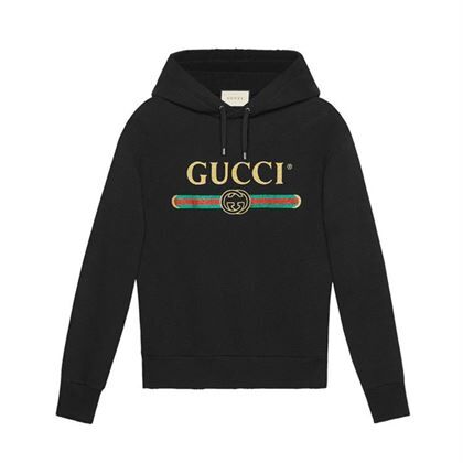 GUCCI BLACK VINTAGE LOGO COTTON SWEATSHIRT HOODED - GCK006