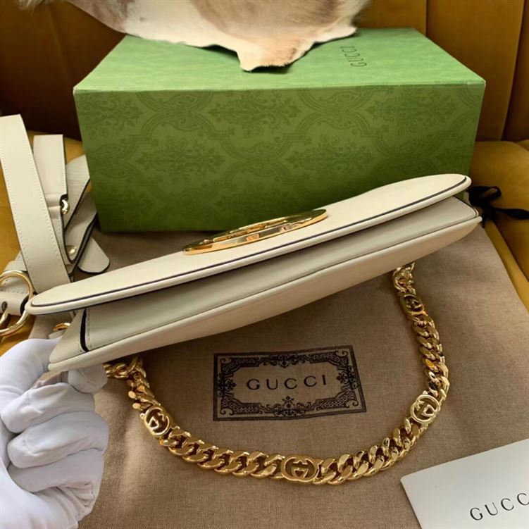 GUCCI BLONDIE SHOULDER BAG IN WHITE LEATHER