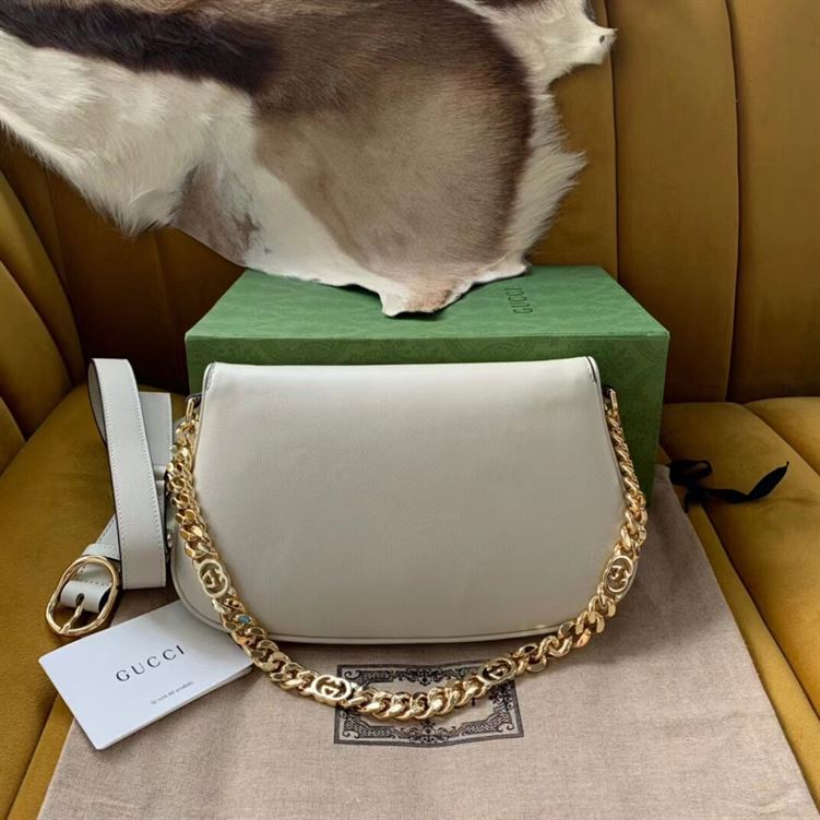 GUCCI BLONDIE SHOULDER BAG IN WHITE LEATHER
