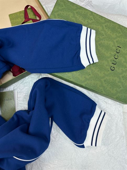 GUCCI BLUE COTTON JERSEY LOGO ZIPPED HOODIE - GCJ036