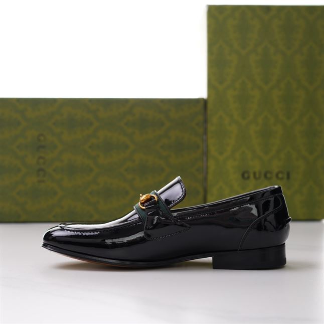 GUCCI BRIXTON WEB LOAFER IN LEATHER WITH HORSEBIT - GL012