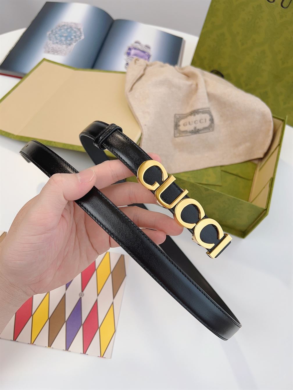 GUCCI BUCKLE THIN BELT BLACK LEATHER - GB024