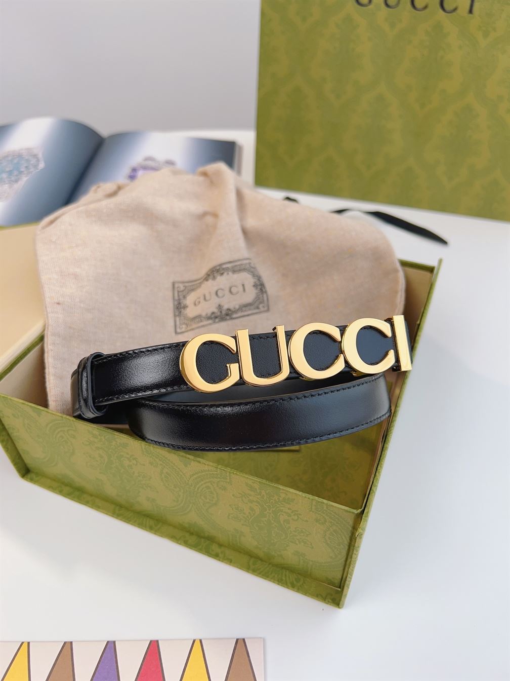 GUCCI BUCKLE THIN BELT BLACK LEATHER - GB024