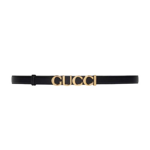 GUCCI BUCKLE THIN BELT BLACK LEATHER - GB024