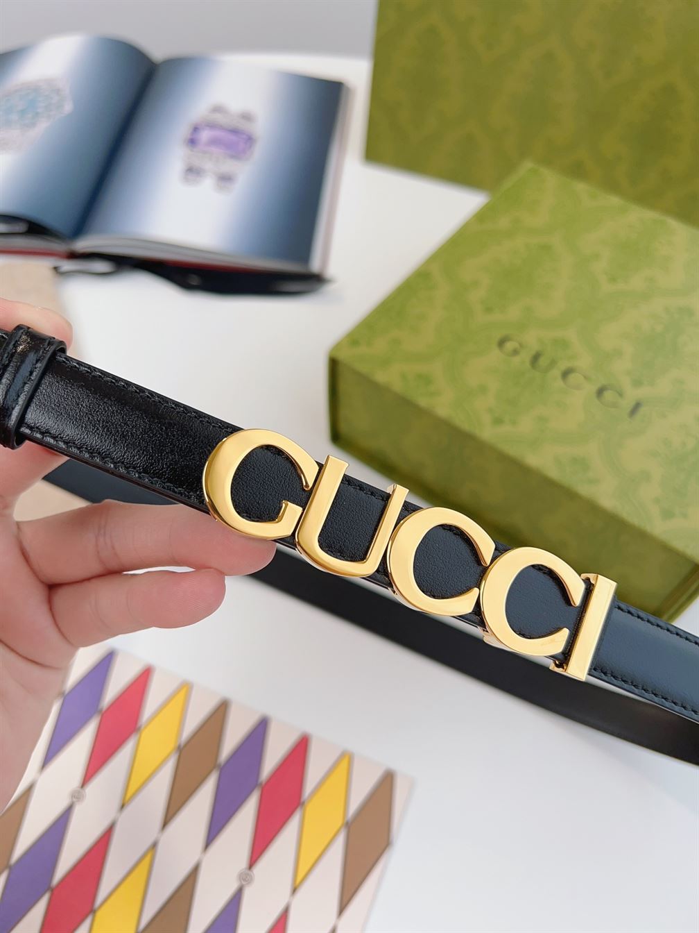 GUCCI BUCKLE THIN BELT BLACK LEATHER - GB024