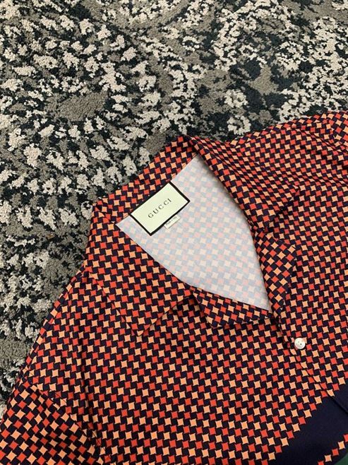 GUCCI GEOMETRIC HOUNDSTOOTH PRINT BOWLING SHIRT - GGS026