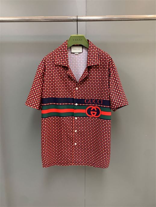 GUCCI GEOMETRIC HOUNDSTOOTH PRINT BOWLING SHIRT - GGS026