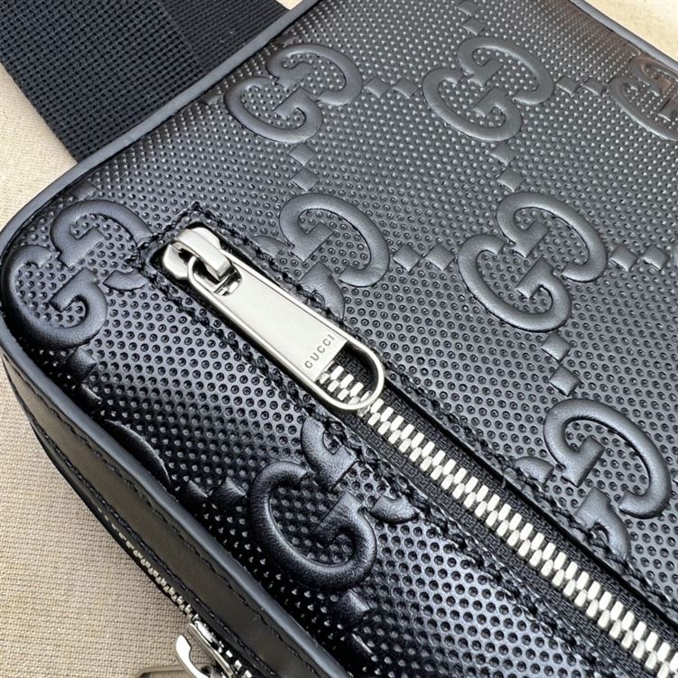 GUCCI GG EMBOSSED SLING BACKPACK BLACK LEATHER - BG018