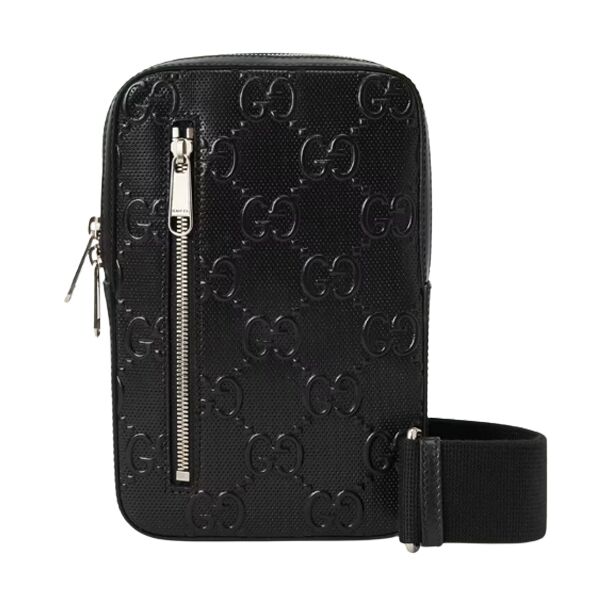 GUCCI GG EMBOSSED SLING BACKPACK BLACK LEATHER - BG018