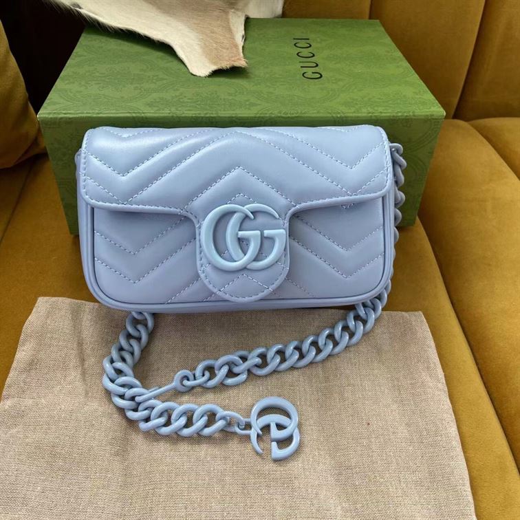 GUCCI GG MARMONT BELT BAG IN BLUE LEATHER