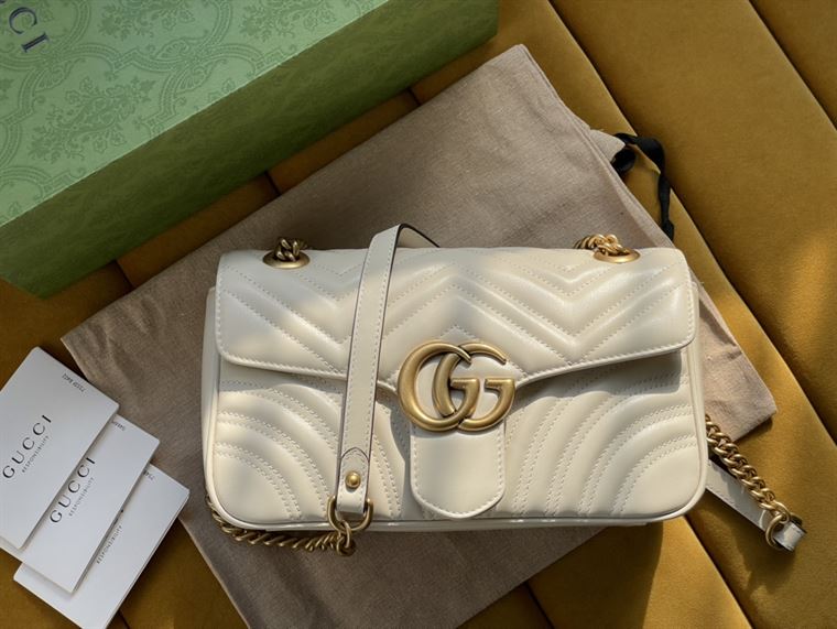 GUCCI GG MARMONT SMALL SHOULDER BAG IN WHITE LEATHER