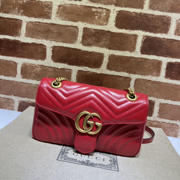 GUCCI GG MARMONT SMALL SHOULDER BAG RED LEATHER