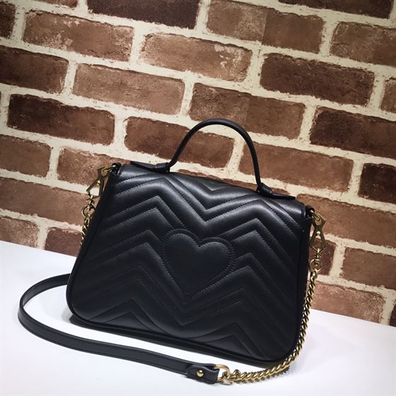 GUCCI GG MARMONT SMALL TOP HANDLE BAG IN BLACK LEATHER