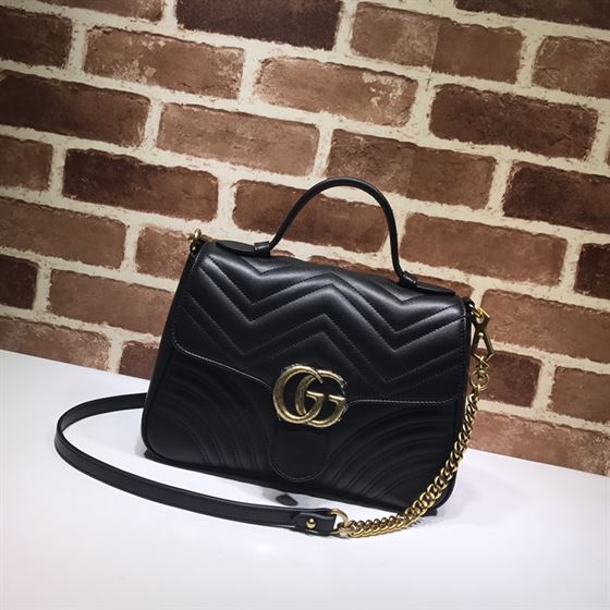 GUCCI GG MARMONT SMALL TOP HANDLE BAG IN BLACK LEATHER