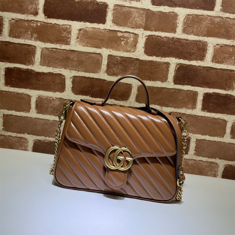 GUCCI GG MARMONT SMALL TOP HANDLE BAG IN BROWN LEATHER
