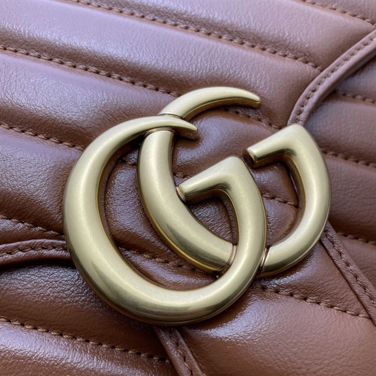 GUCCI GG MARMONT SMALL TOP HANDLE BAG IN BROWN LEATHER