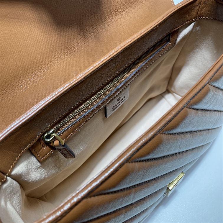 GUCCI GG MARMONT SMALL TOP HANDLE BAG IN BROWN LEATHER