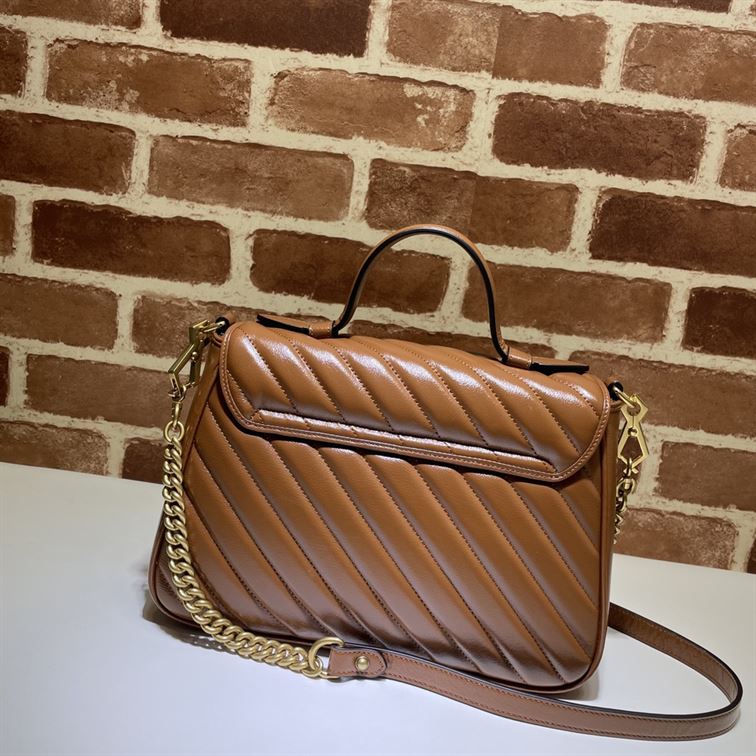 GUCCI GG MARMONT SMALL TOP HANDLE BAG IN BROWN LEATHER