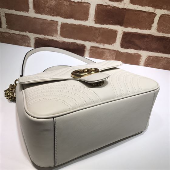 GUCCI GG MARMONT SMALL TOP HANDLE BAG IN WHITE LEATHER